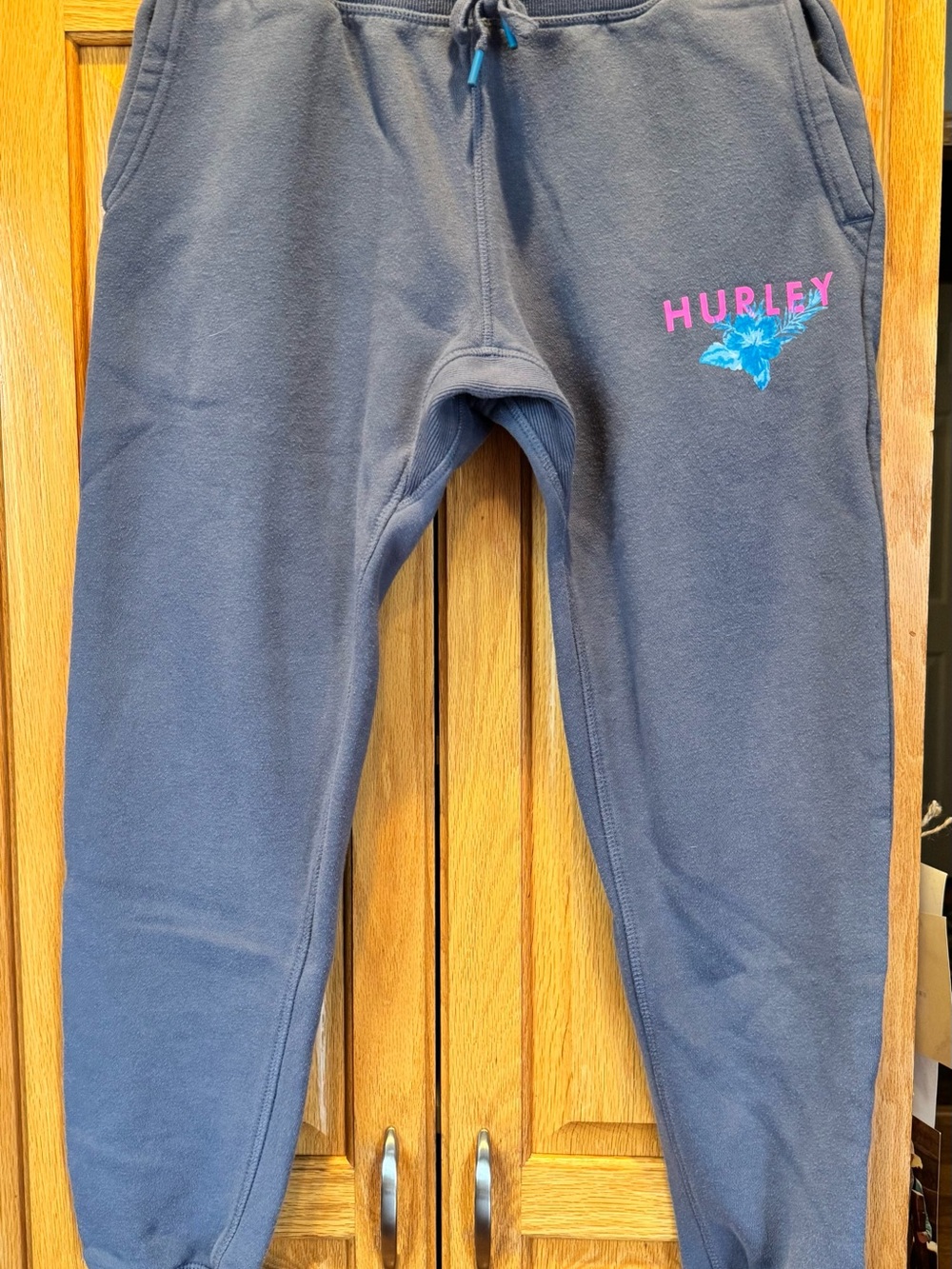 Hurley Navy Sweatpants with Pink Logo and Teal Graphic
